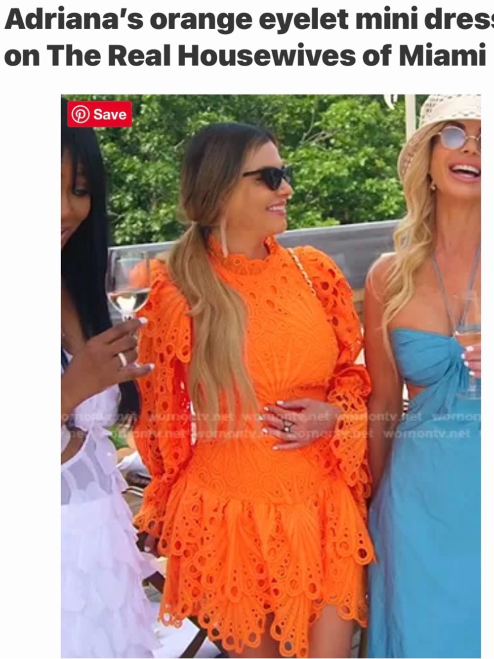 Orange eyelet mini dress worn by Adriana de Moura
